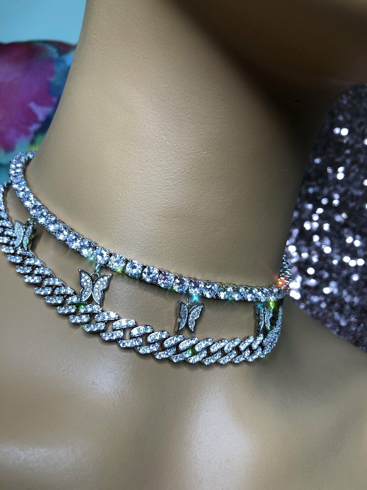 2 piece SET cuban butterfly tennis choker