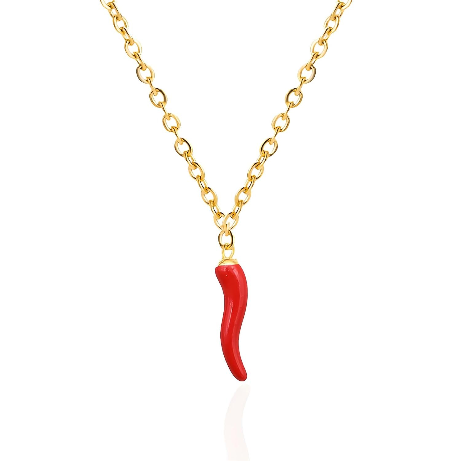 Italian Horn Necklace Red Enamel Cornicello Pendant Charm Jewelry for Women