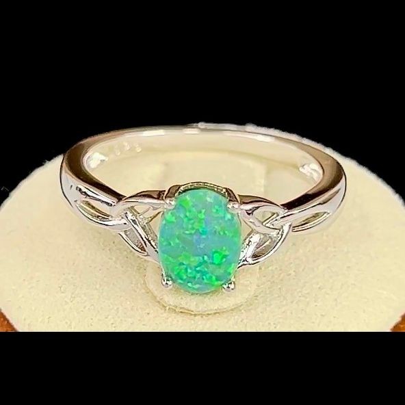 Oval Green Fire Opal Lab Created Ring 925 Sterling Silver Women’s Sizes 3-13