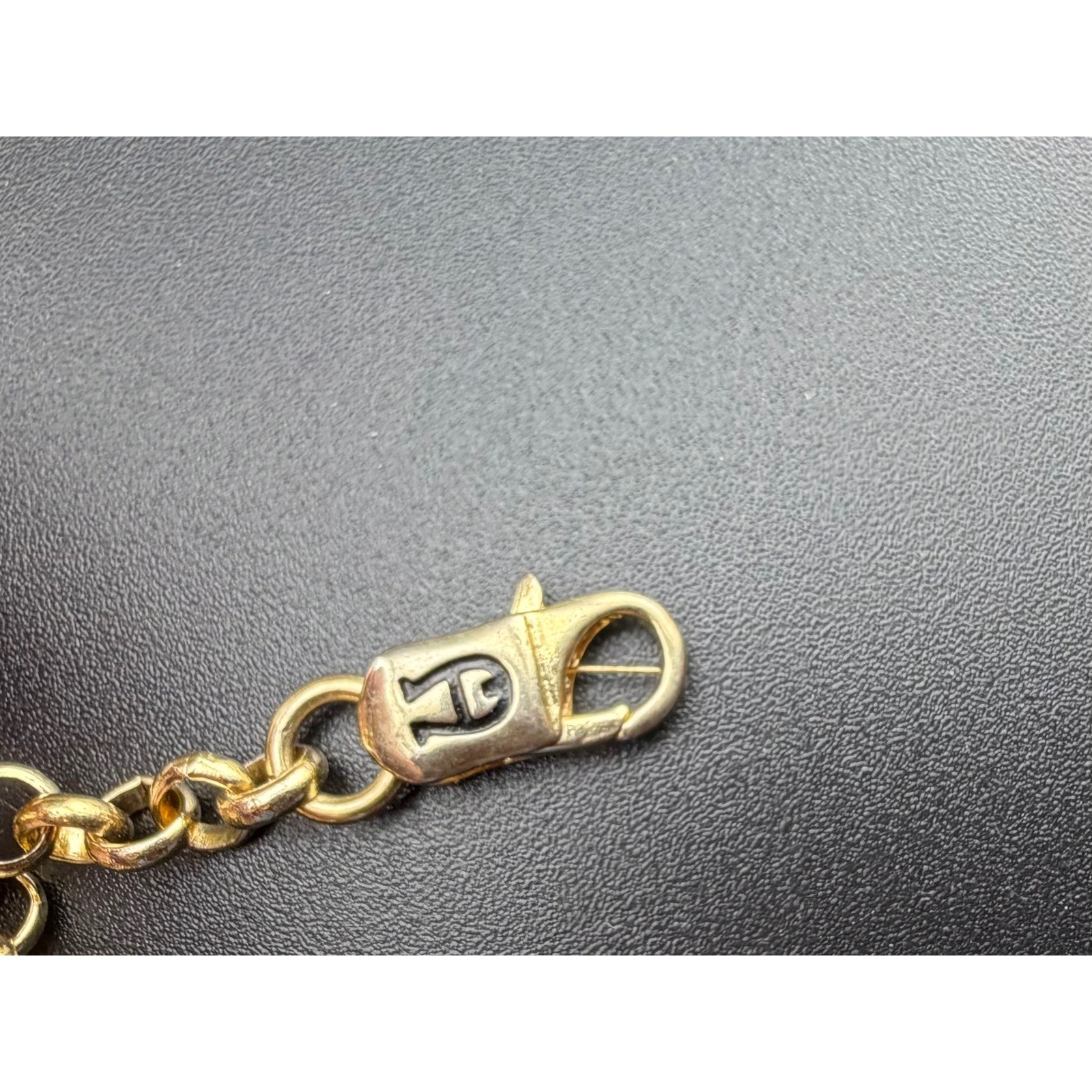 Etienne Aigner Station Necklace 35in Gold Tone Amber Colored Geometric READ