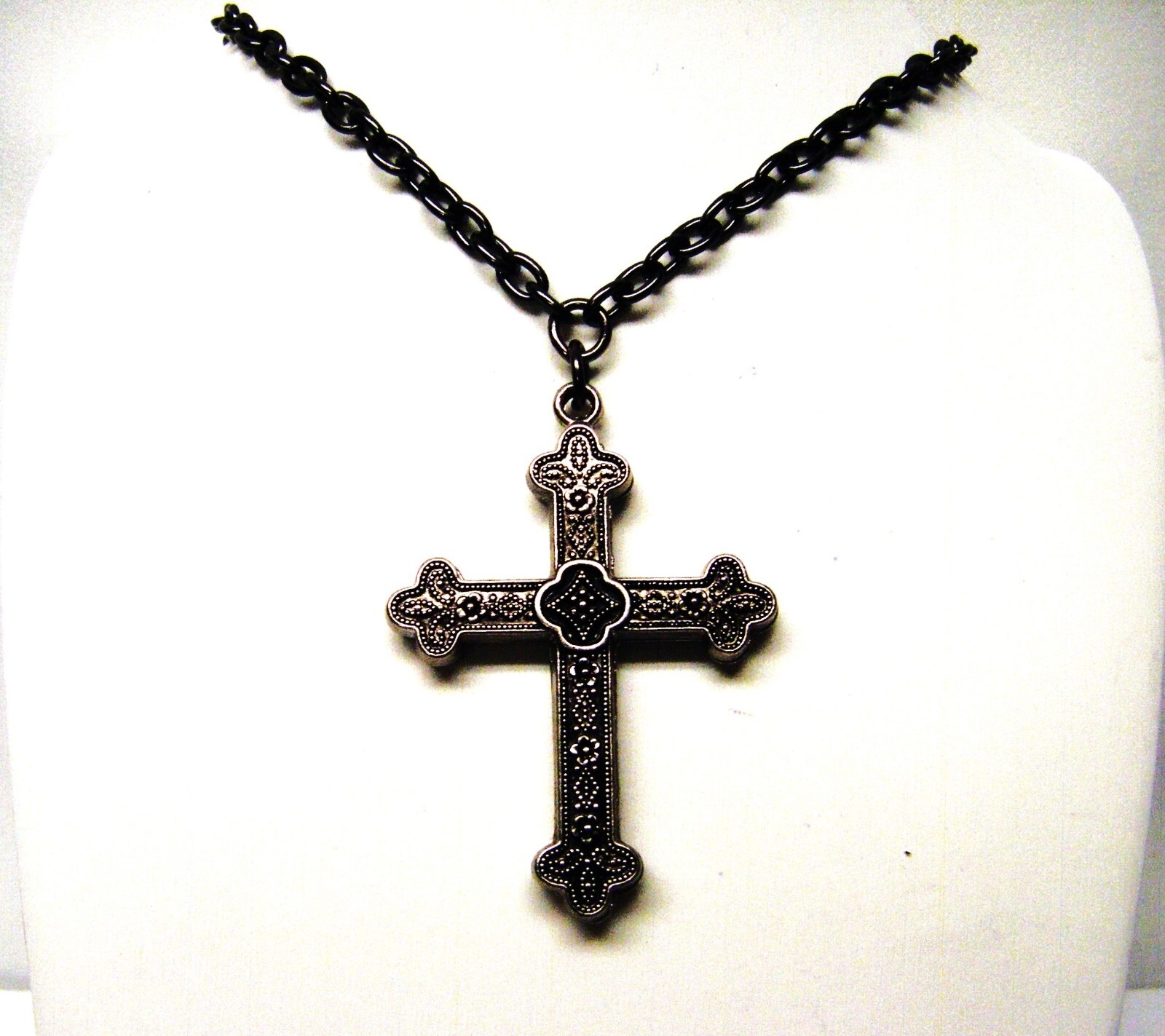 Double Sided Dark Antique Silver Plated Cross Pendant Necklace