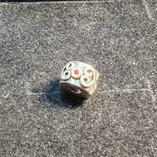 PANDORA Pink Sapphire Double Heart Scrolls Clip Charm Retired 14K S925 790382SA