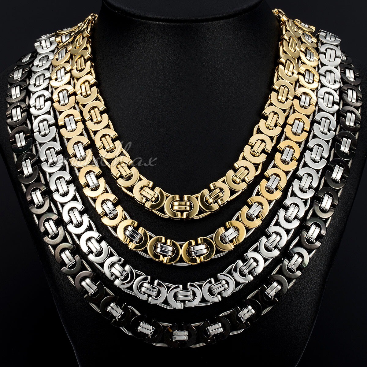 6/8/11mm Silver/Gold Plated Stainless Steel FLAT BYZANTINE Chain Necklace 18-36″