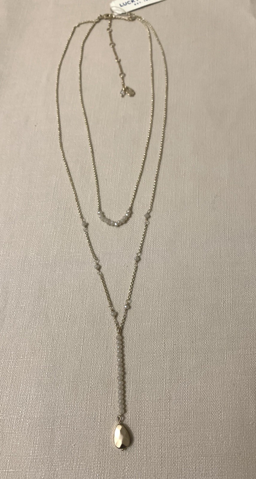 Lucky Brand Gold-Tone layered Y-neck Multirow Necklace with Bead Accents NEW