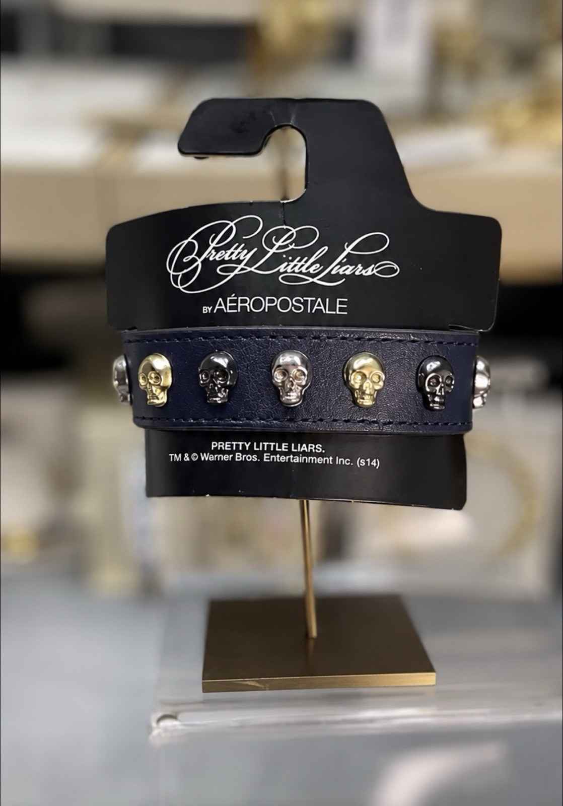 Aeropostale Pretty Little Liars Black Gold Silver Tone Skull Charm Bracelet NWT