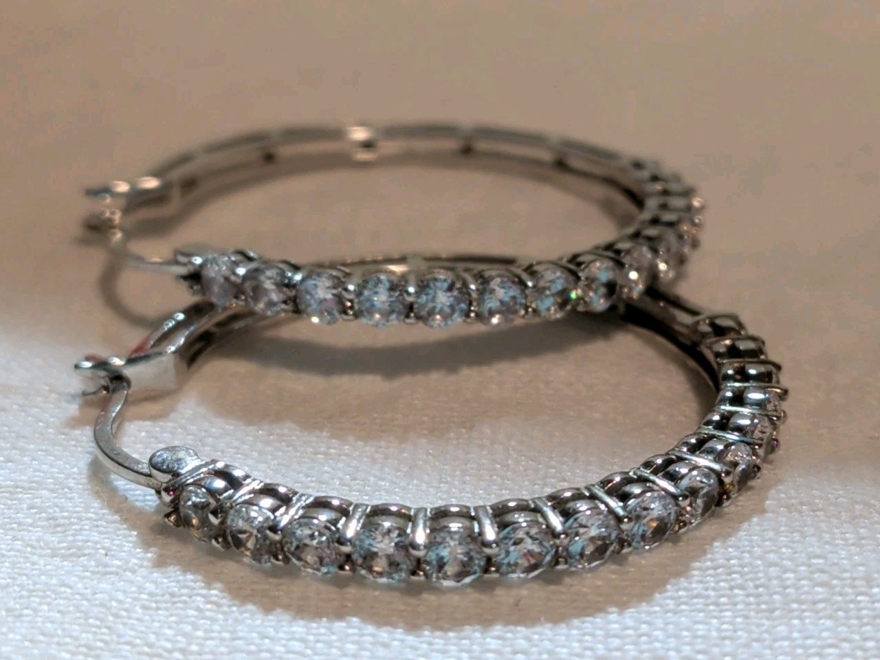 JCM 925 Sterling Silver CZ Channel Set Hoop Earrings Cubic Zirconia Sparkle
