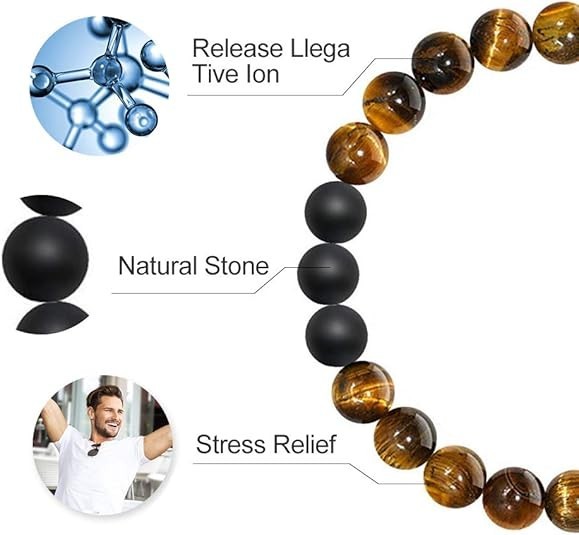 Beaded Bracelets Set Natural Stone 8mm Tiger Eye Birthday Gifts Jewelry 2pcs