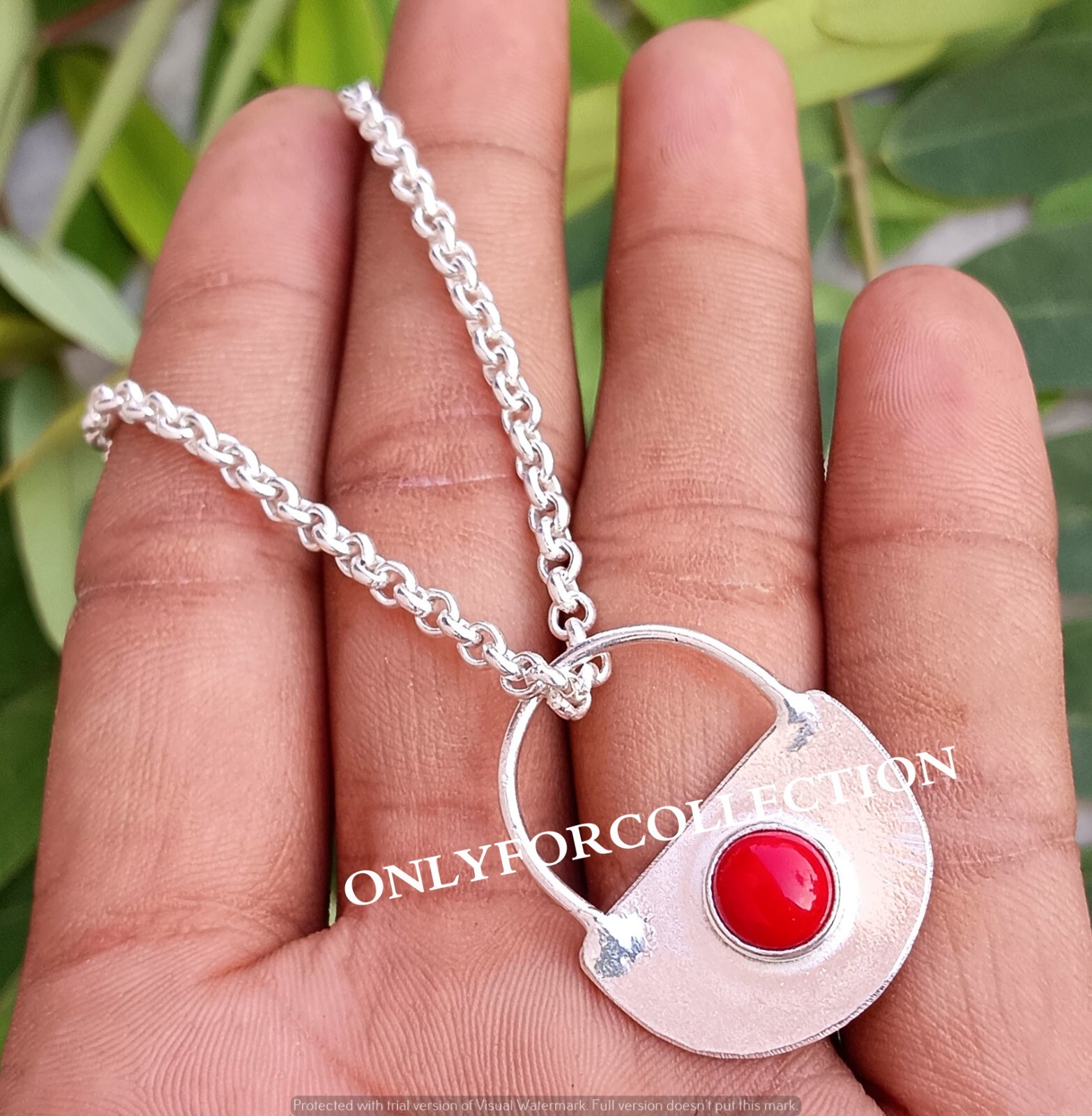 Awesome Sale Coral Gemstone Silver Plated Handmade Lock 1PC Pendant With Chain