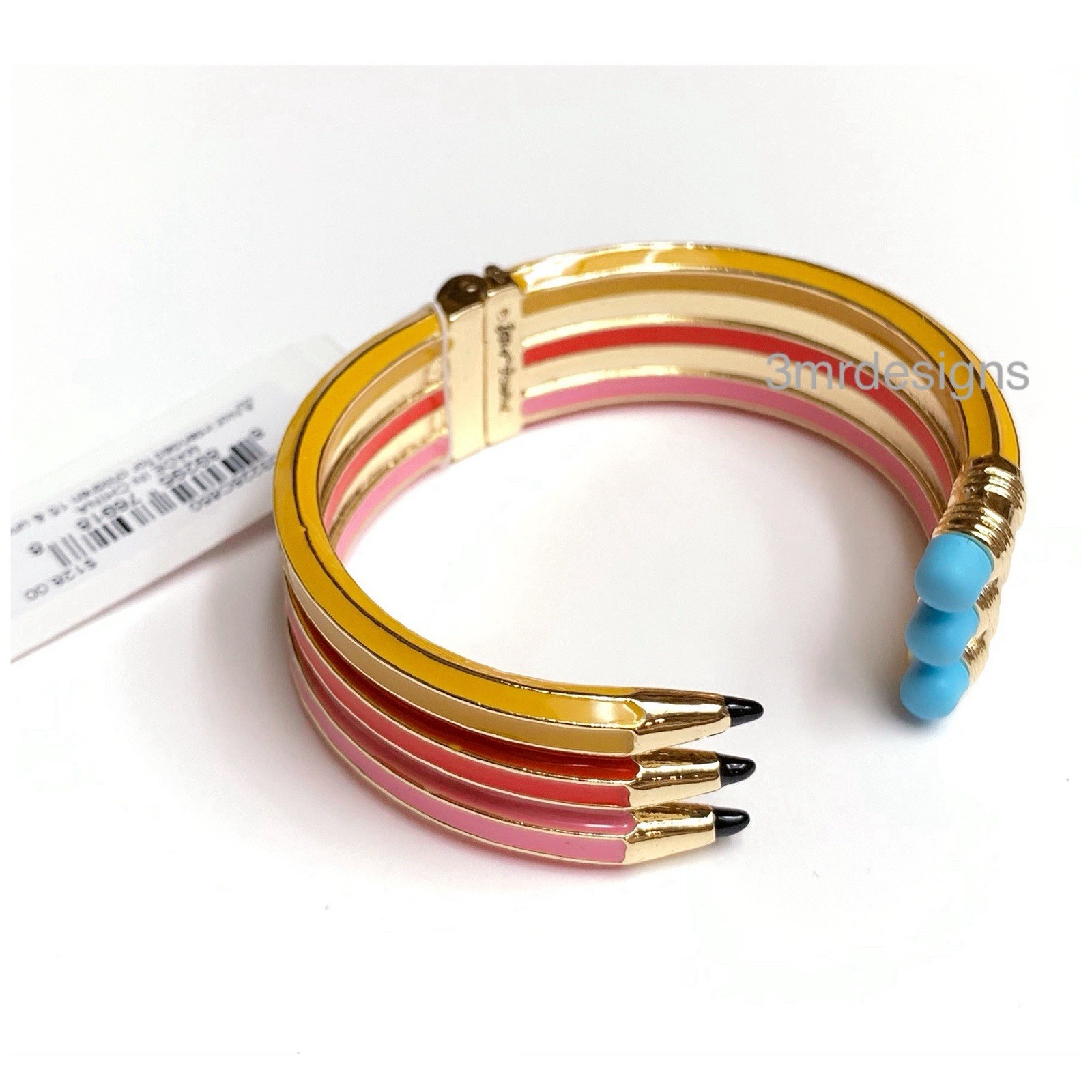 NWT Betsey Johnson TRIPLE PENCILS Gold Tone Colorful Enamel Bold Hinge Bracelet