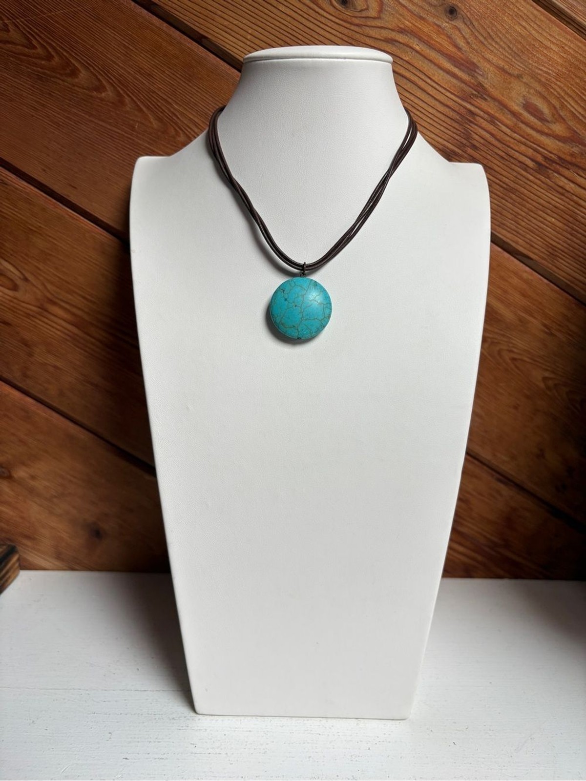 Athens Protasis Bobo Necklace with Round Turquoise Pendant Made in Athens