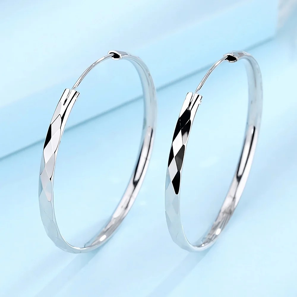 925 Sterling Silver 5CM Large Hoop Earrings Women Wedding Party Jewelry