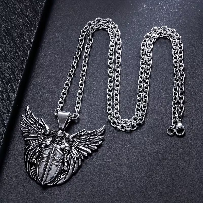 Angel wing Guardian Pendant Necklace with Black velvet pouch