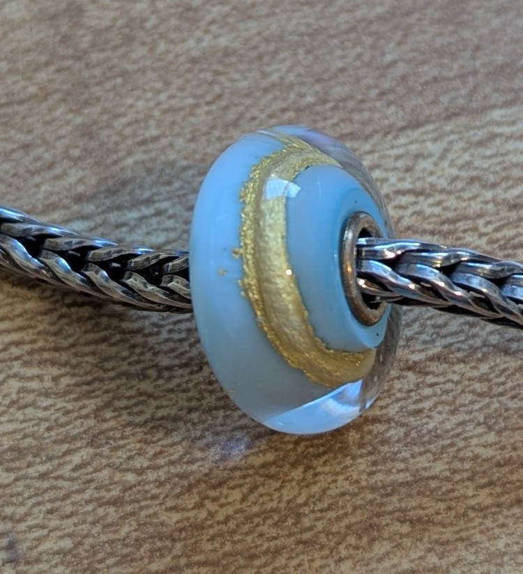 Authentic Retired TrollBeads- Light Blue Gold bead