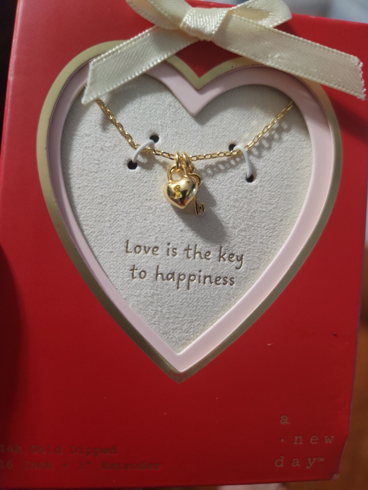 A New Day 14k Gold Dipped Heart Lock and Key Pendant Necklace 16 Inch + 3 Extend