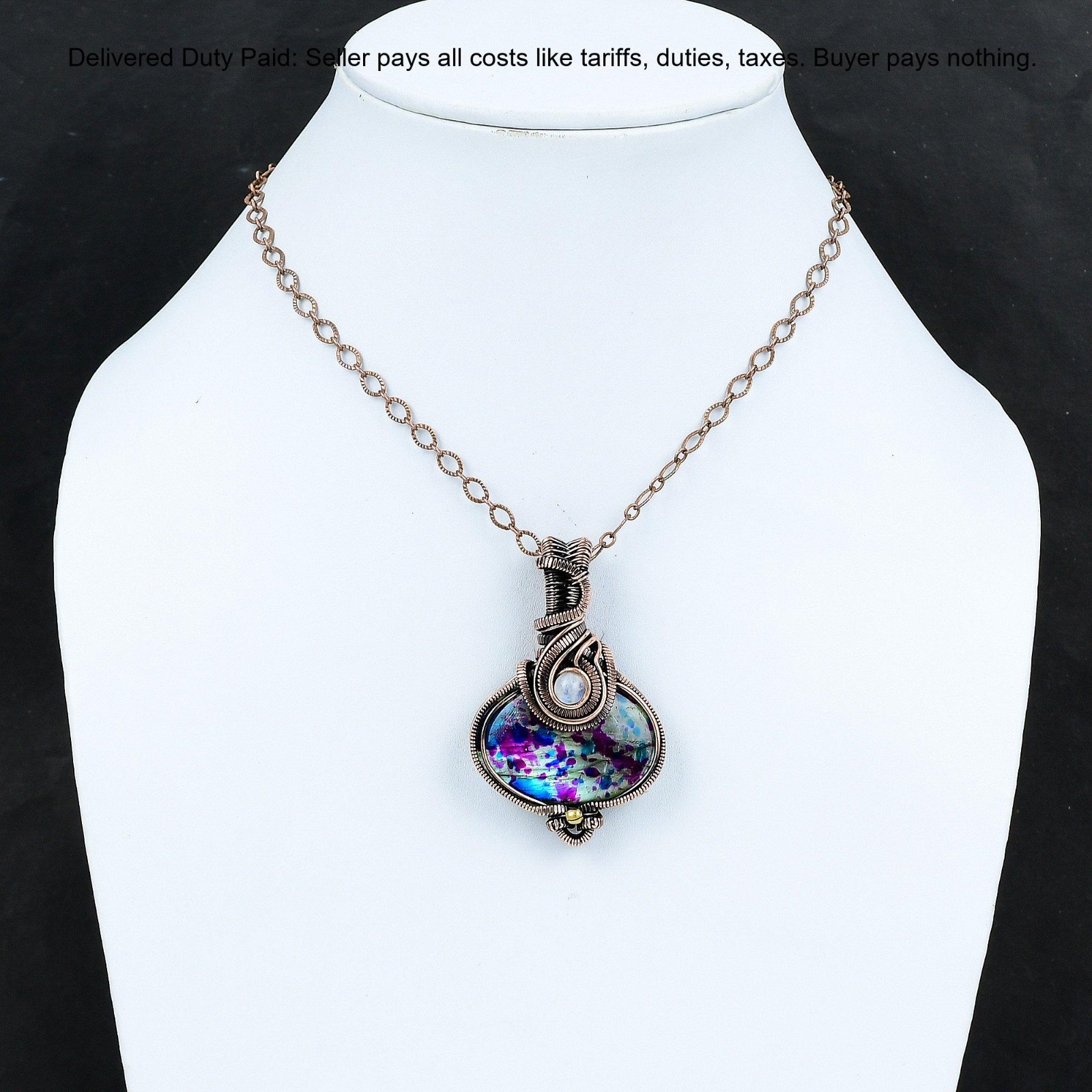 Oval Multi Fire Labradorite Stone Rainbow Moonstone Copper Boho Pendant Jewelry