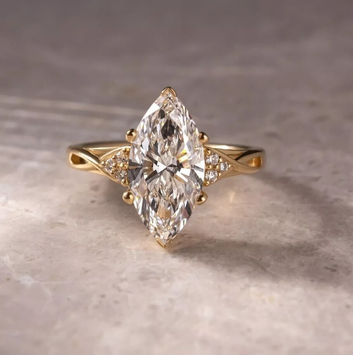 3Ct Marquise Cut Simulated Diamond Pretty Engagement Ring 14k Yellow Gold Plated