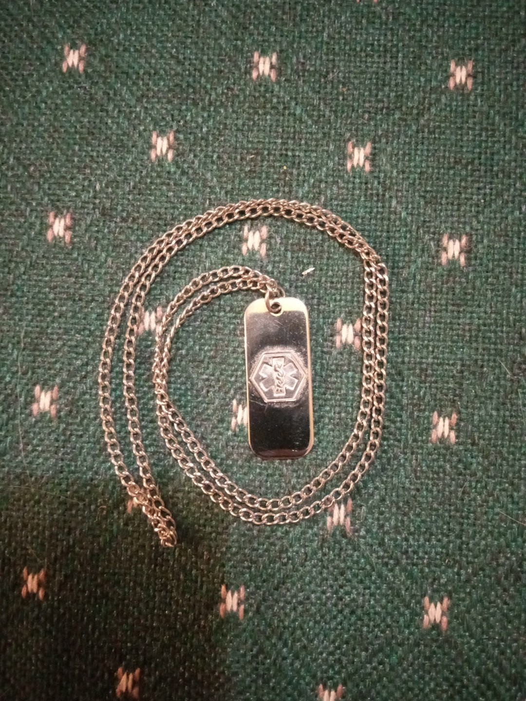 Medical Alert Necklace Anti-Coagulants Silver Tone 22in Chain USA Very Decent