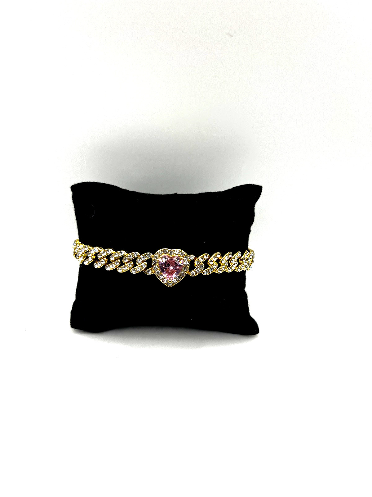 WOMENS ELEGANT HIP HOP STYLE 8 INCH CUBAN PINK HEART BRACELET
