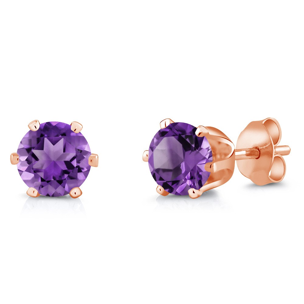 Gemstone Birthstone Rose Gold Plated Stud Earrings For Women Men | 1.50 Cttw |