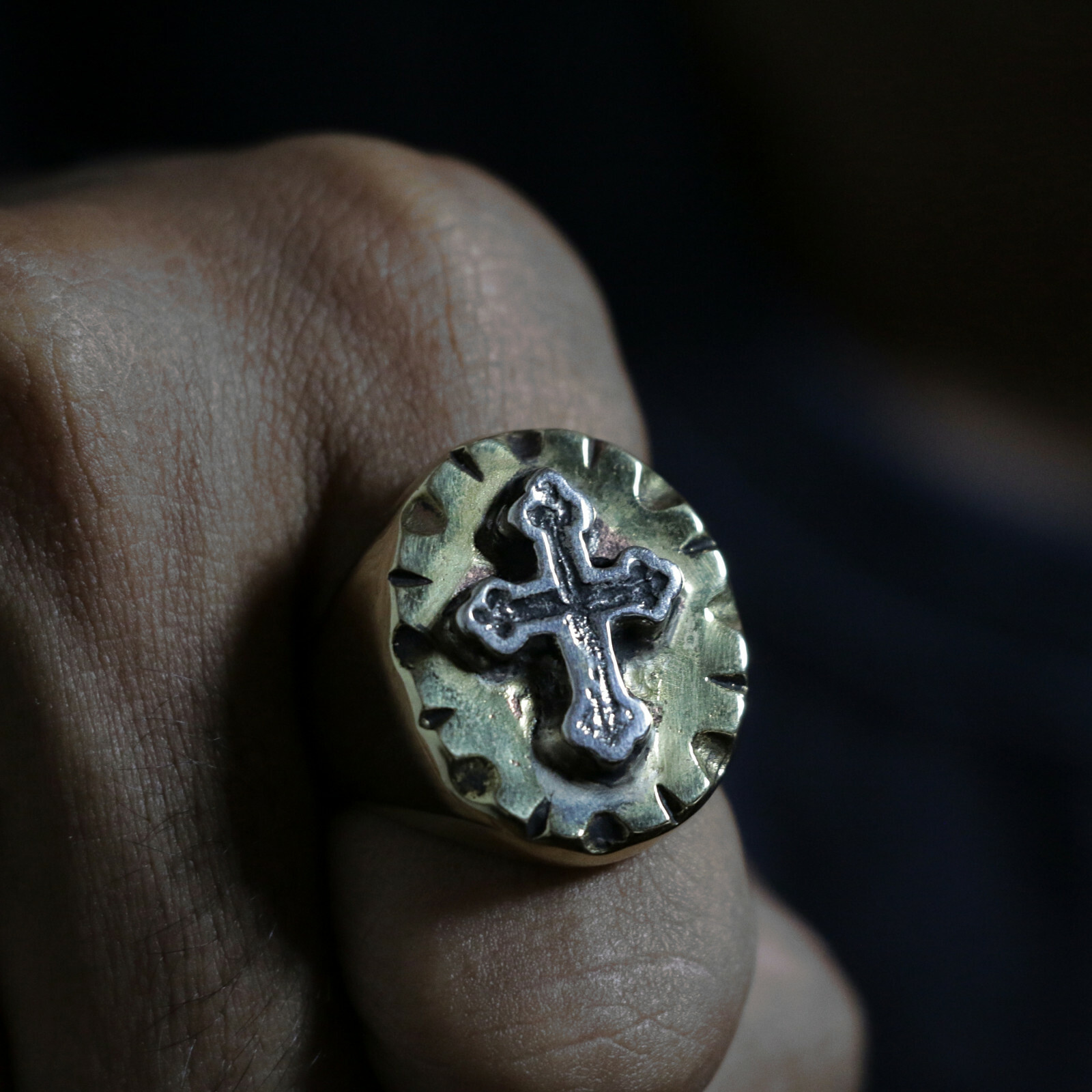 Vintage Cross Mexican Biker Ring Jesus Christian faith prayer Religious Skull