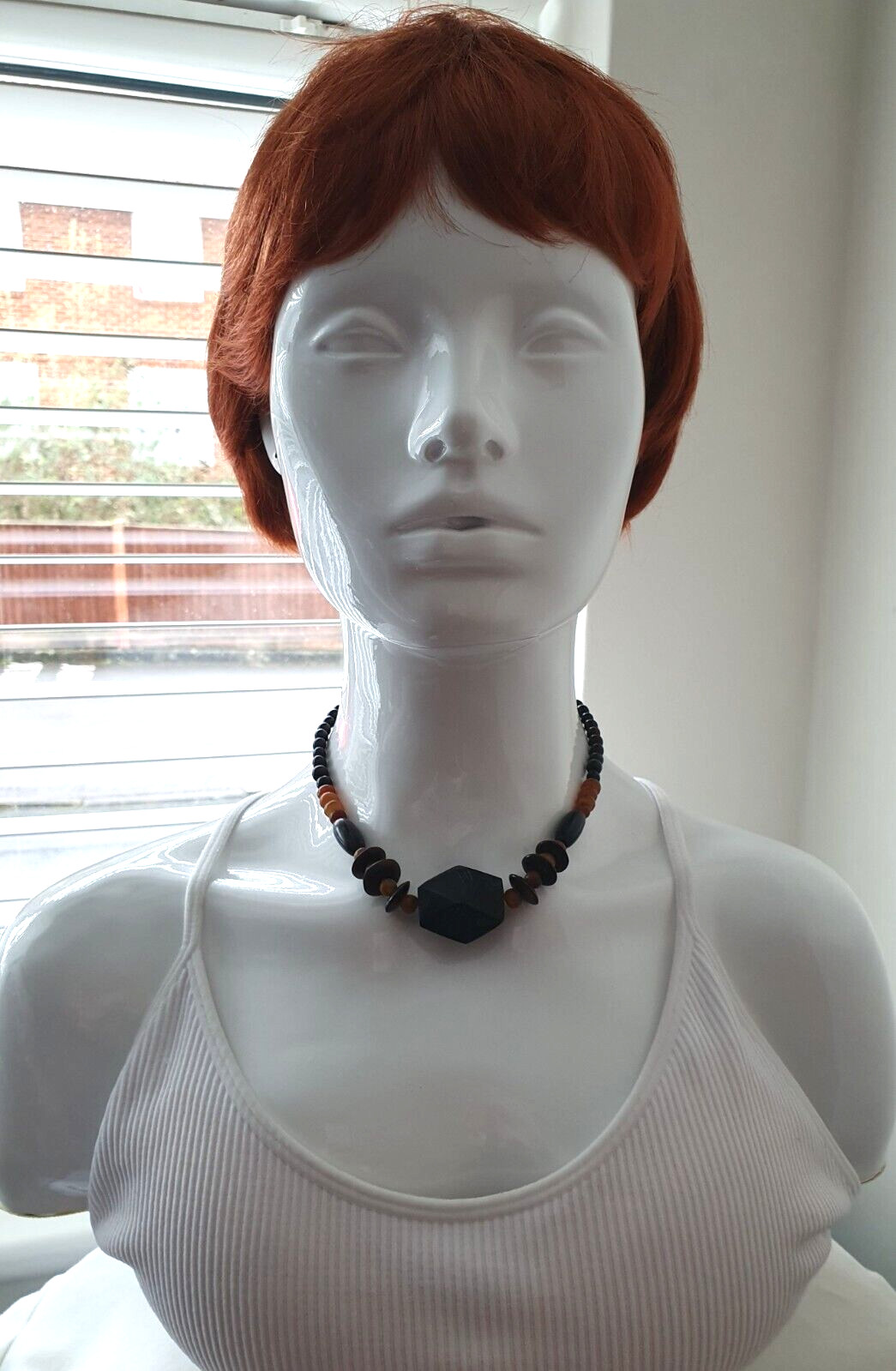 Vintage Artisan Black Orange Chunky Acrylic Beaded Boho Festival Necklace