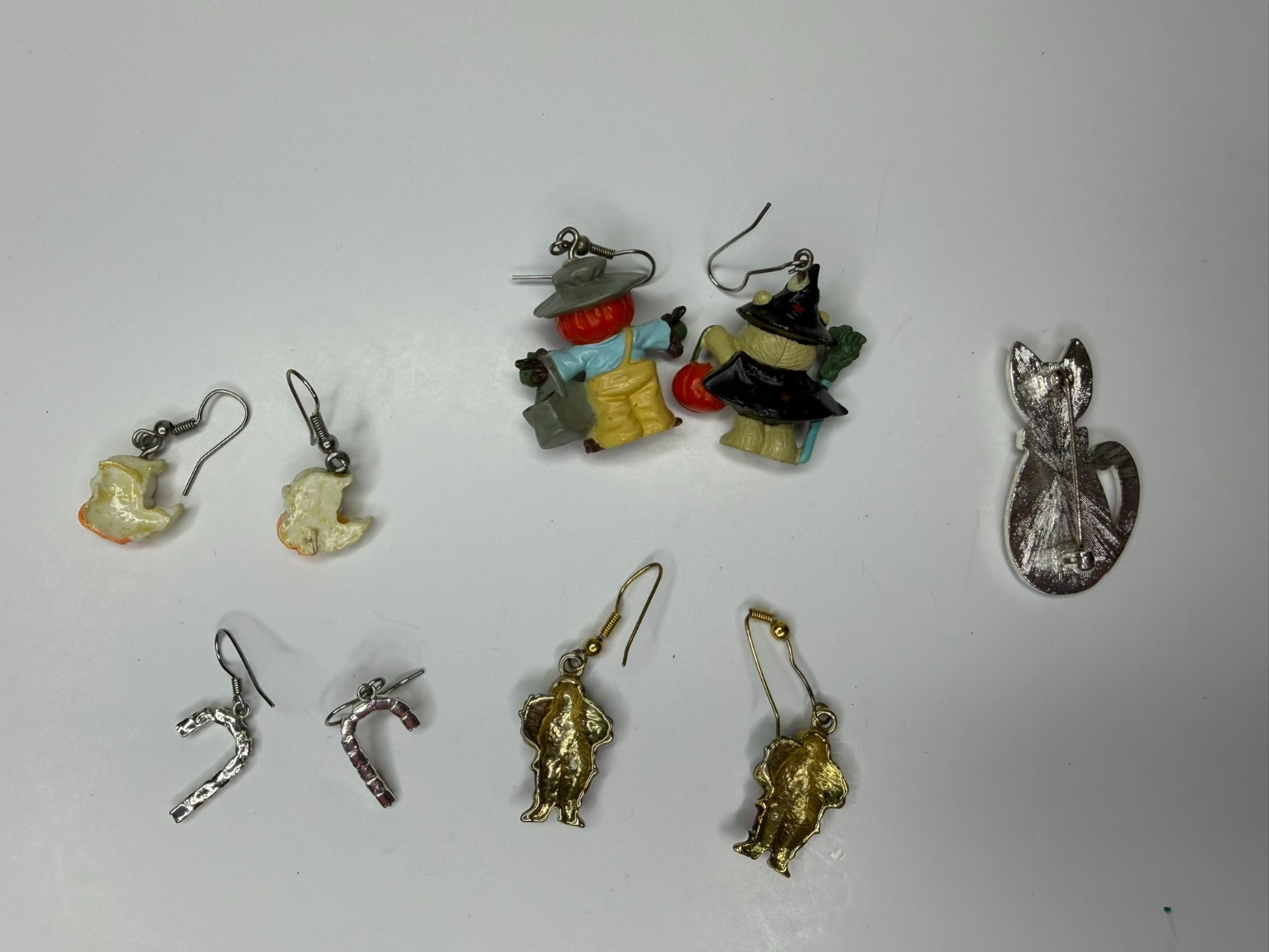 Cute Halloween AND Christmas Dangle Earrings with Pumpkin & Santa Plus Cat Pin