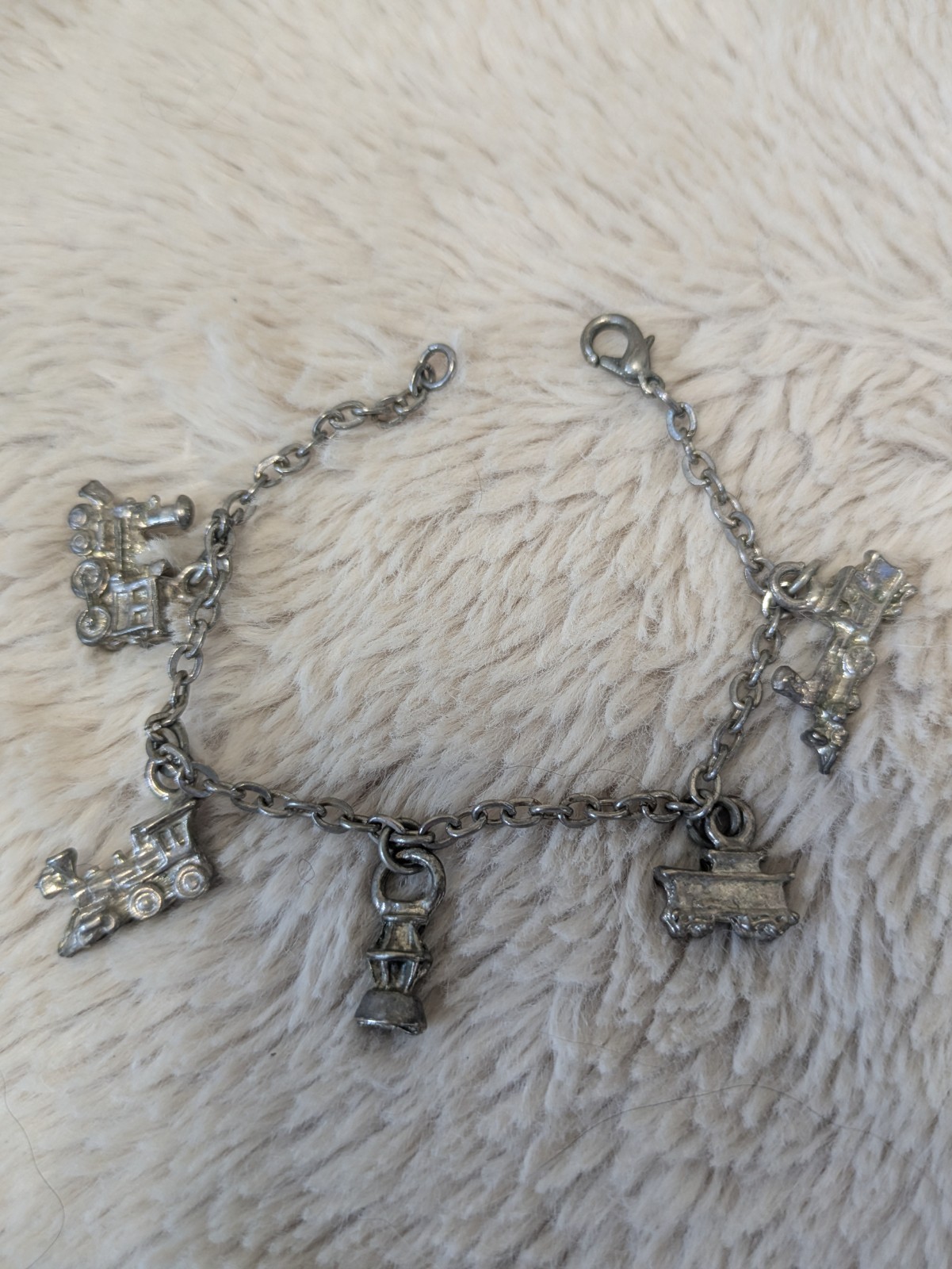 Vintage Train Charm Bracelet Railroad Transportation 5 Charms Silver Color
