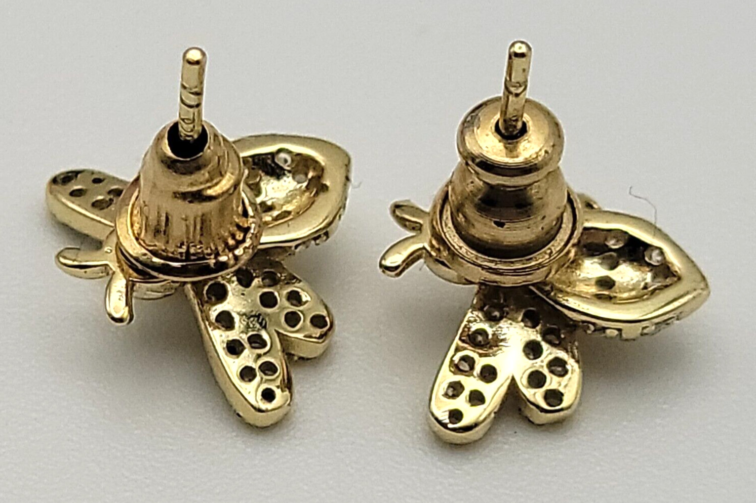 925 ATI CN Figural Honey Bee Stud Earrings Gold Tone Clear Cubic Zirconia Pave