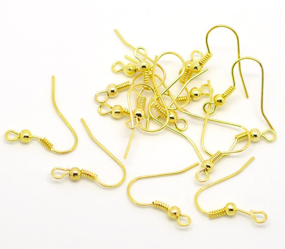 Sexy Sparkles 100 Pcs Earring Wire Hooks with Ball and Spring Gold Tone 21mm X 1