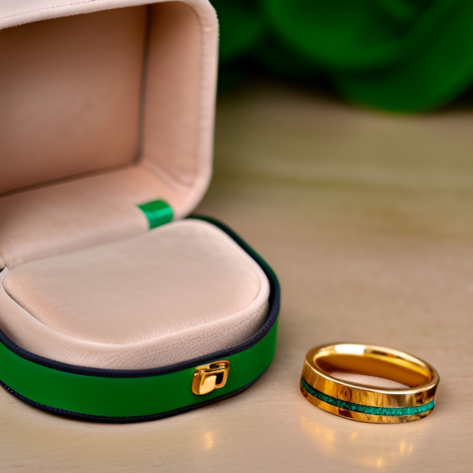 925 Sterling Silver Adorned with Green Malachite Band Ring