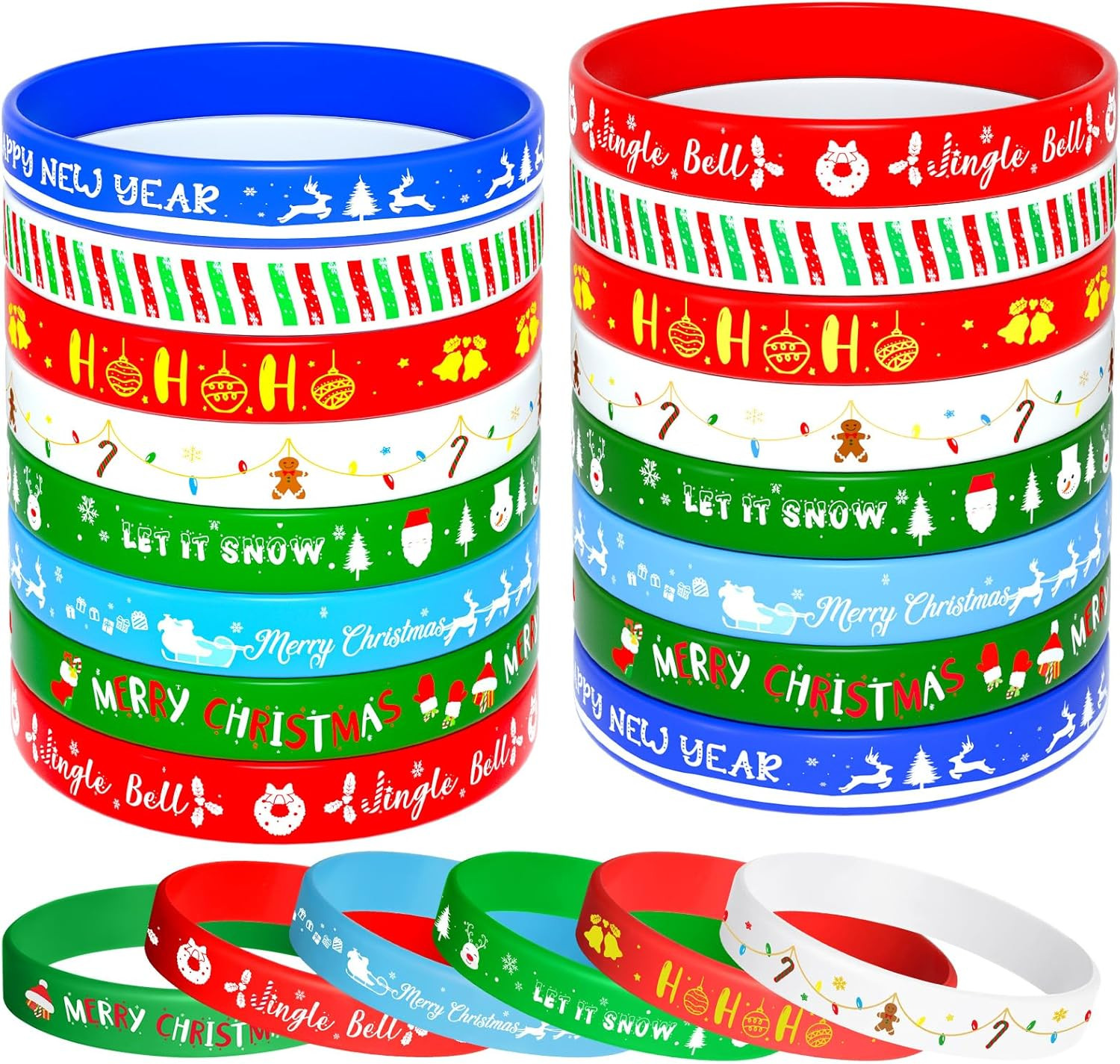 24 Pcs Christmas Silicone Bracelets Wristbands Party Favors Xmas Kids Adults