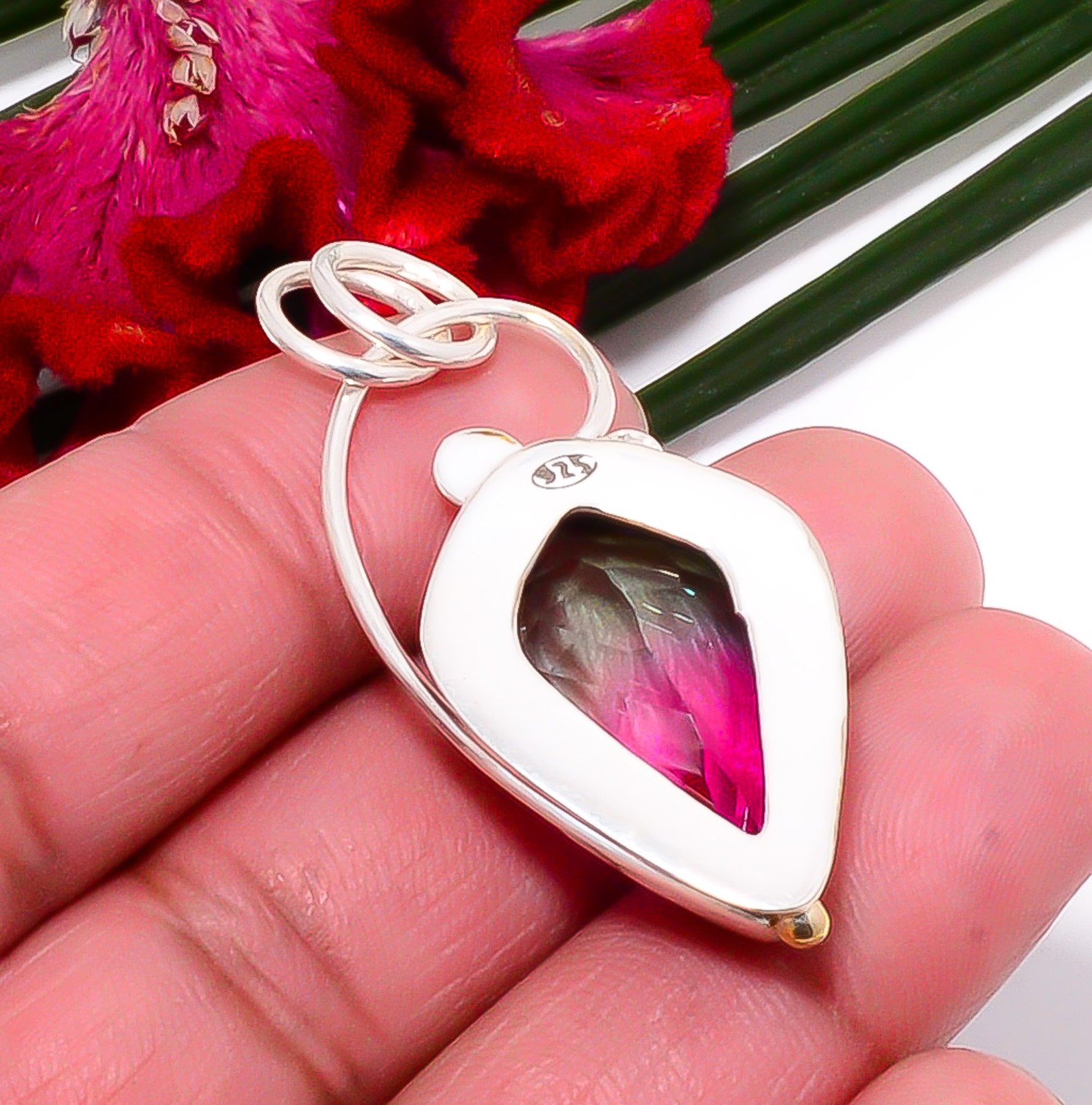 Bi-Colour Tourmaline 925 Sterling Silver Two Tone Pendant 1.76″ Sk51, Christmas