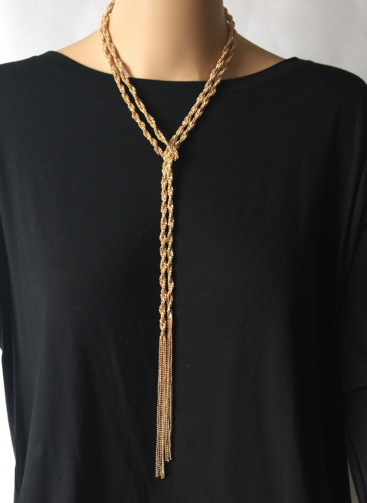 Jollie Gold Plated Aluminum Long Knot Tie Chain Fashion Y Twisted Necklace