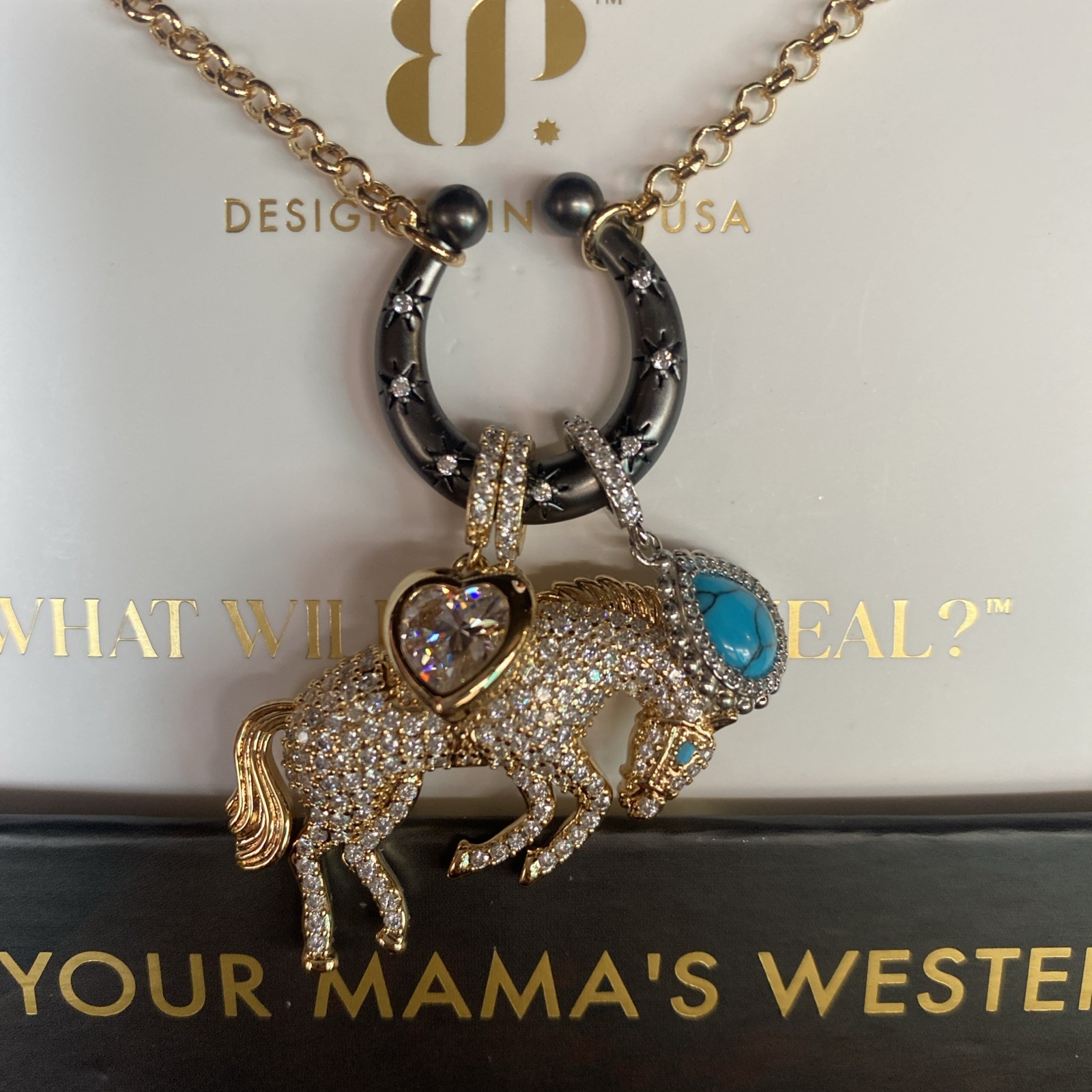 Bomb Party Outlaw Necklace “Raised Untamed” NK91861 Mixed Metal turquoise/CZ