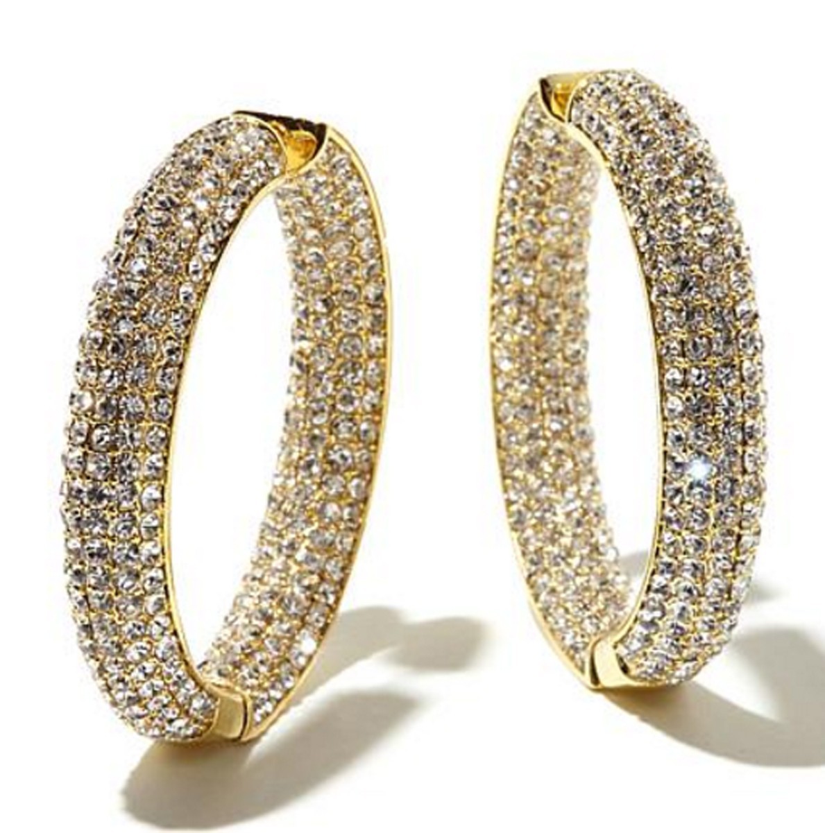 Joan Boyce Not for the Faint of Heart DRAMATIC Crystal Hoop Earrings Goldtone