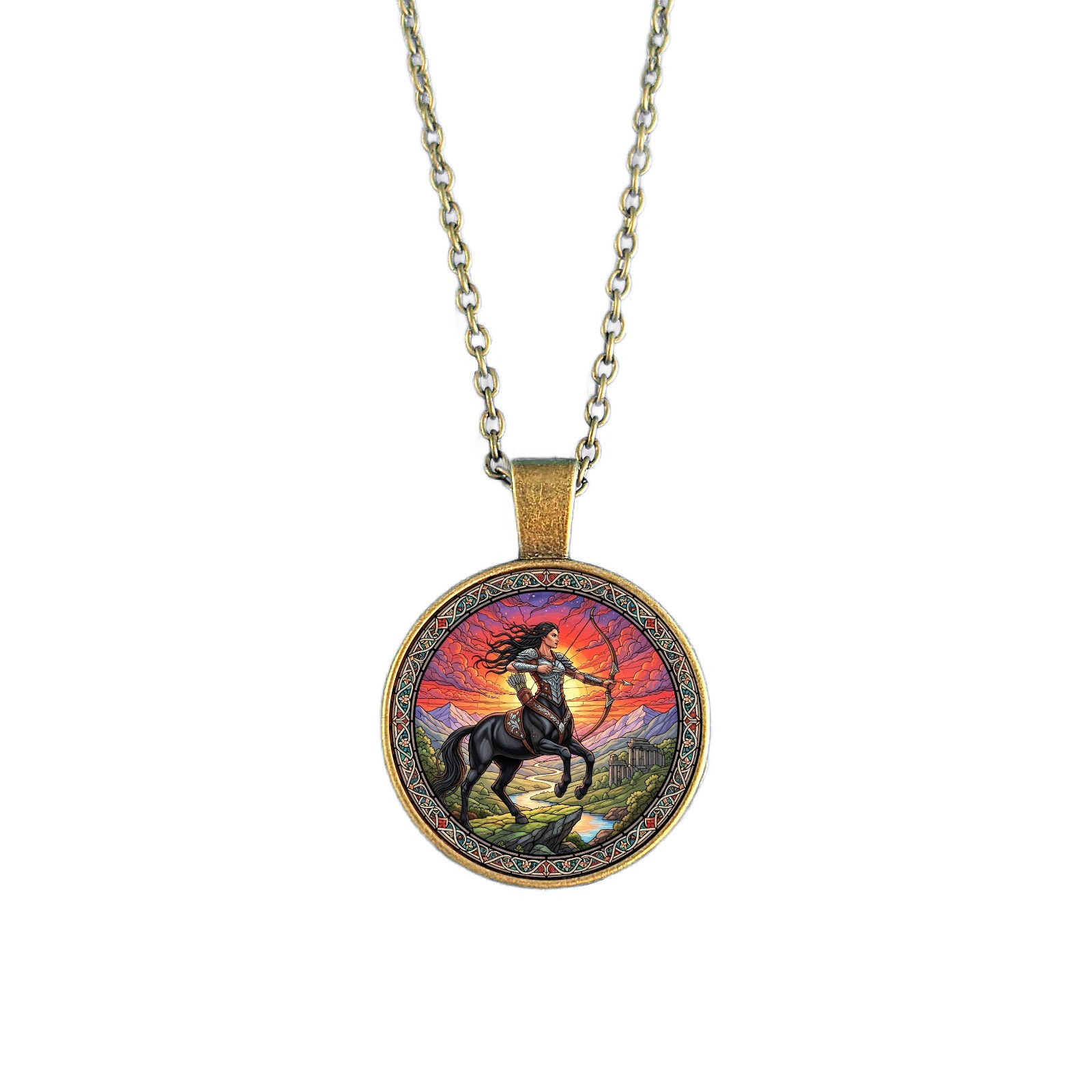 Centaur Fantasy Necklace. Mythical Creature Pendant Gift. RPG Stained Glass Art