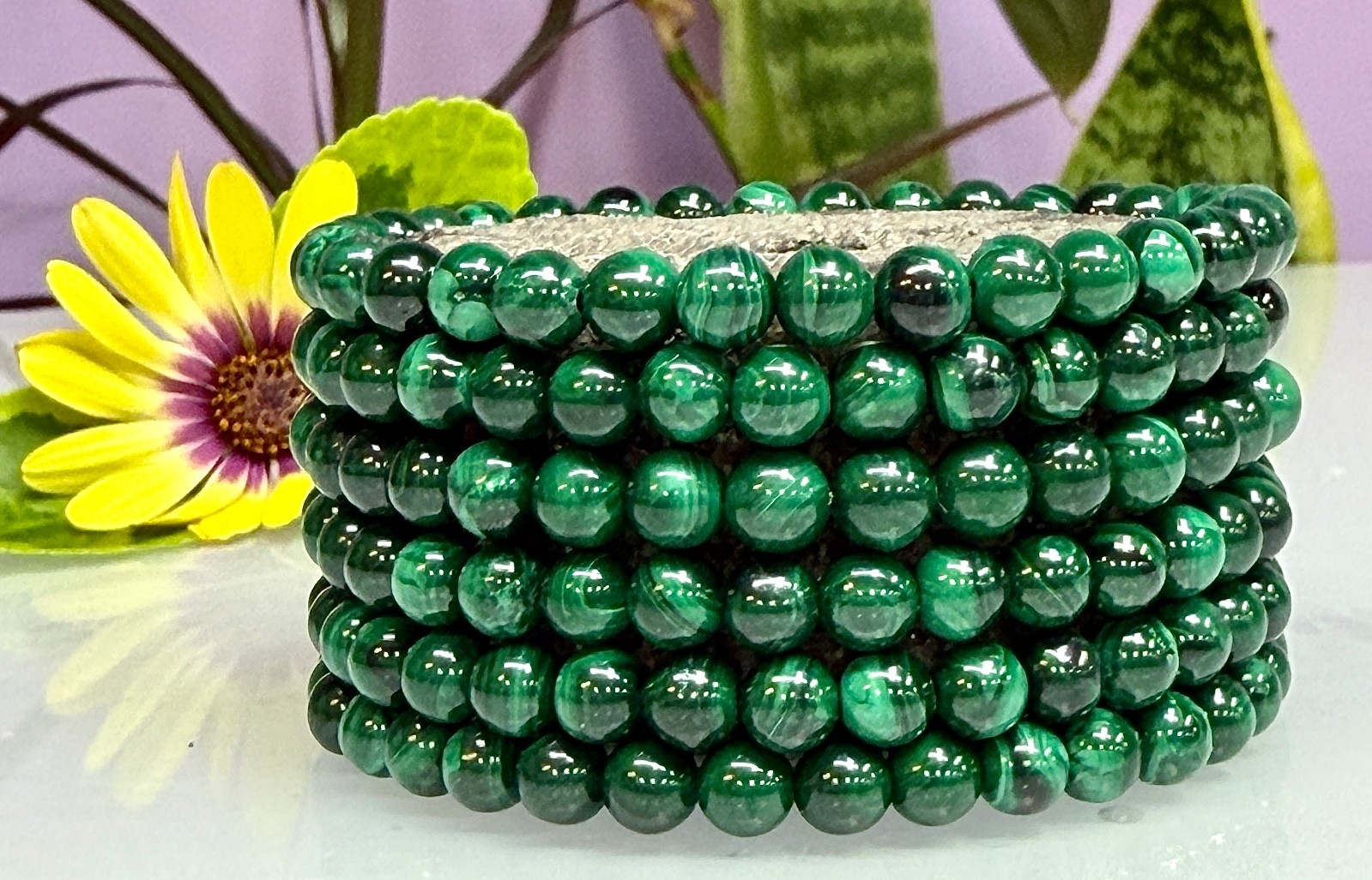 Wholesale 6 Pcs Natural Malachite 6mm 7.5” Crystal Healing Stretch Bracelet