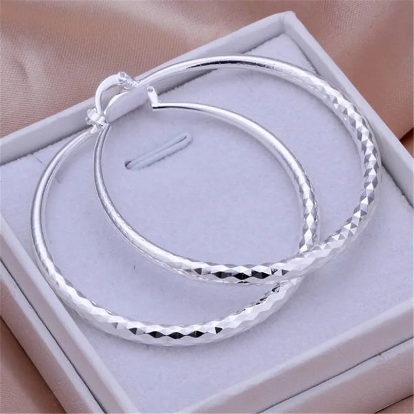 925 Sterling Silver Circle Hoop Earrings 5cm Women Wedding Party Jewelry