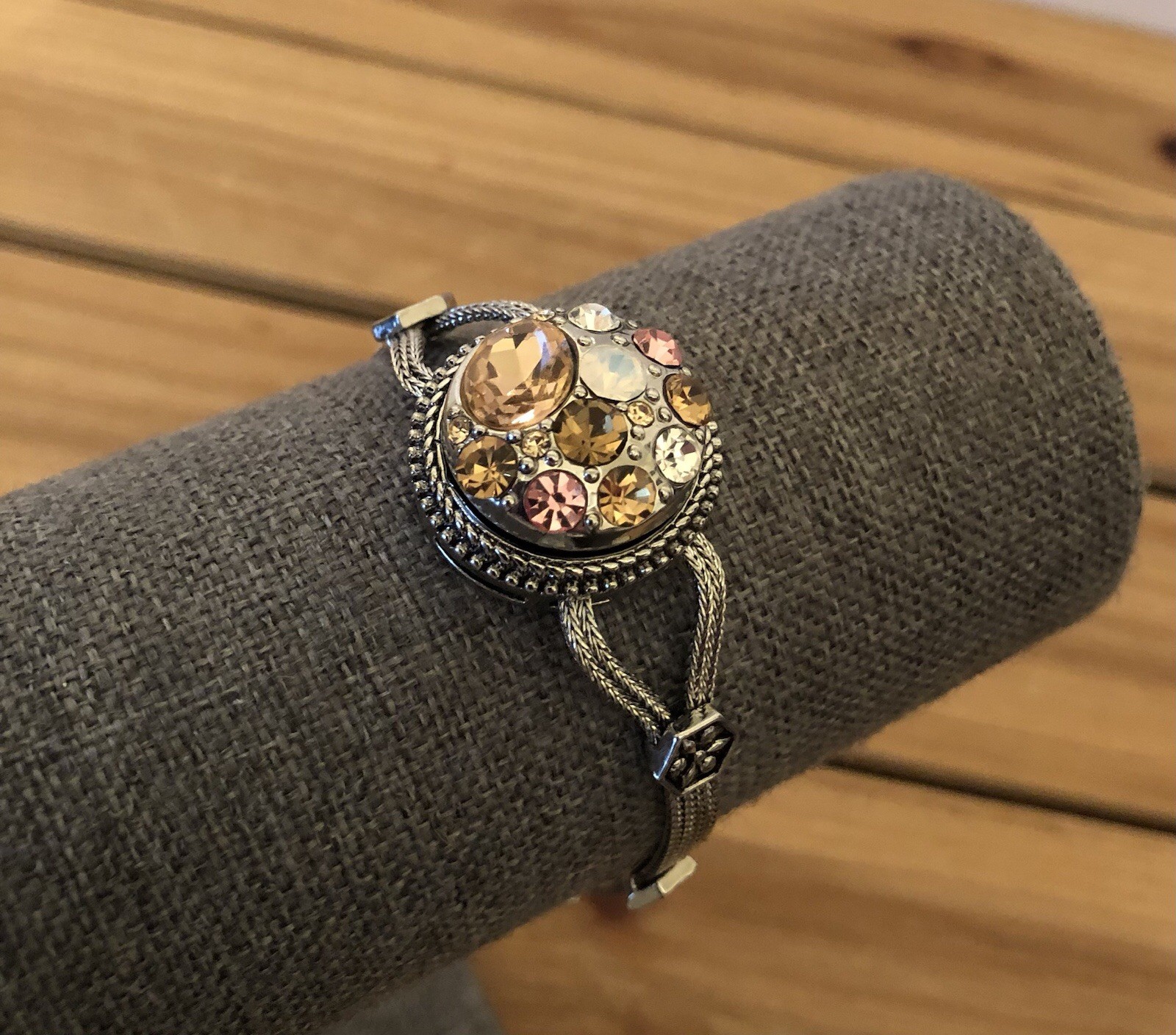 Ginger Snaps Heritage Chain Bracelet w/ Pink Amber Rhinestone Snap 7″ – 8.5″