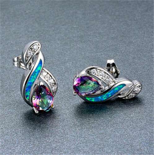 Rainbow Mystical Fire Topaz 925 Sterling Silver New Fashion Charms Stud Earrings