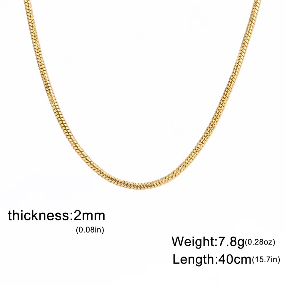 Round Snake Chain Necklace Women Men Stainless Steel 0.9mm 1.2mm 2mm Choker Gift