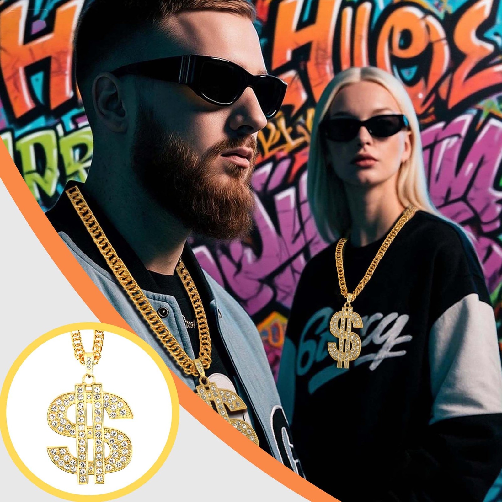Money Chain Necklace Dollar Sign Chain Gold Dollar Sign Necklace Hip Hop Gold…