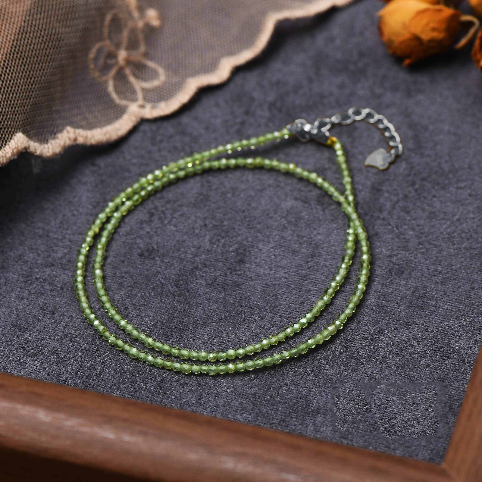 Genuine Faceted Peridot 2mm Beaded Choker Healing Minimalist Birthstone Necklace