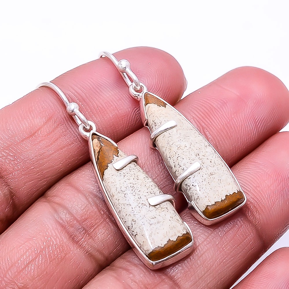 Natural Picture Jasper 925 Sterling Silver Earring 1.68″ E4, Christmas Gift