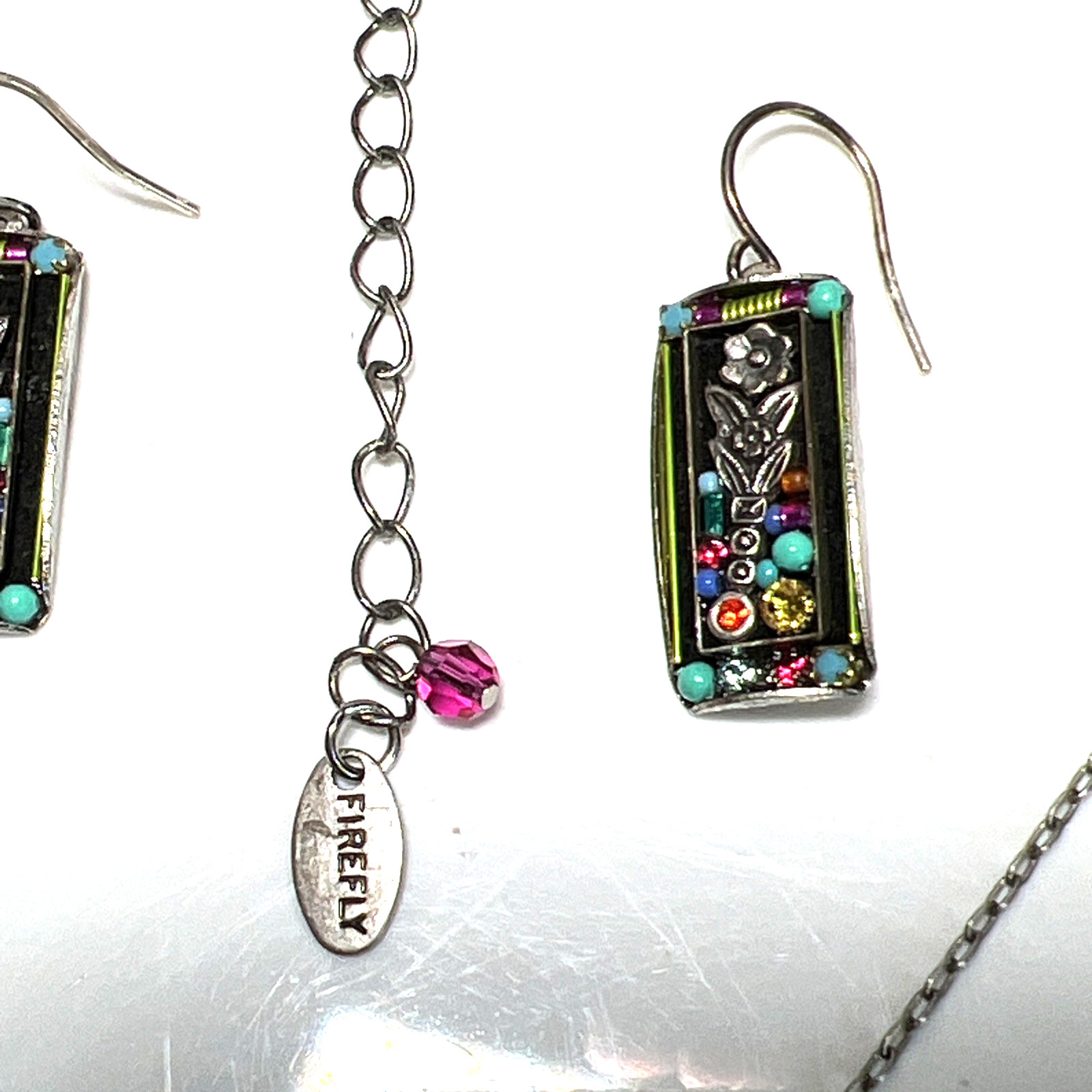 Firefly Jewelry Set Necklace & Earrings Swarovski Crystal Mosaic 17Inches
