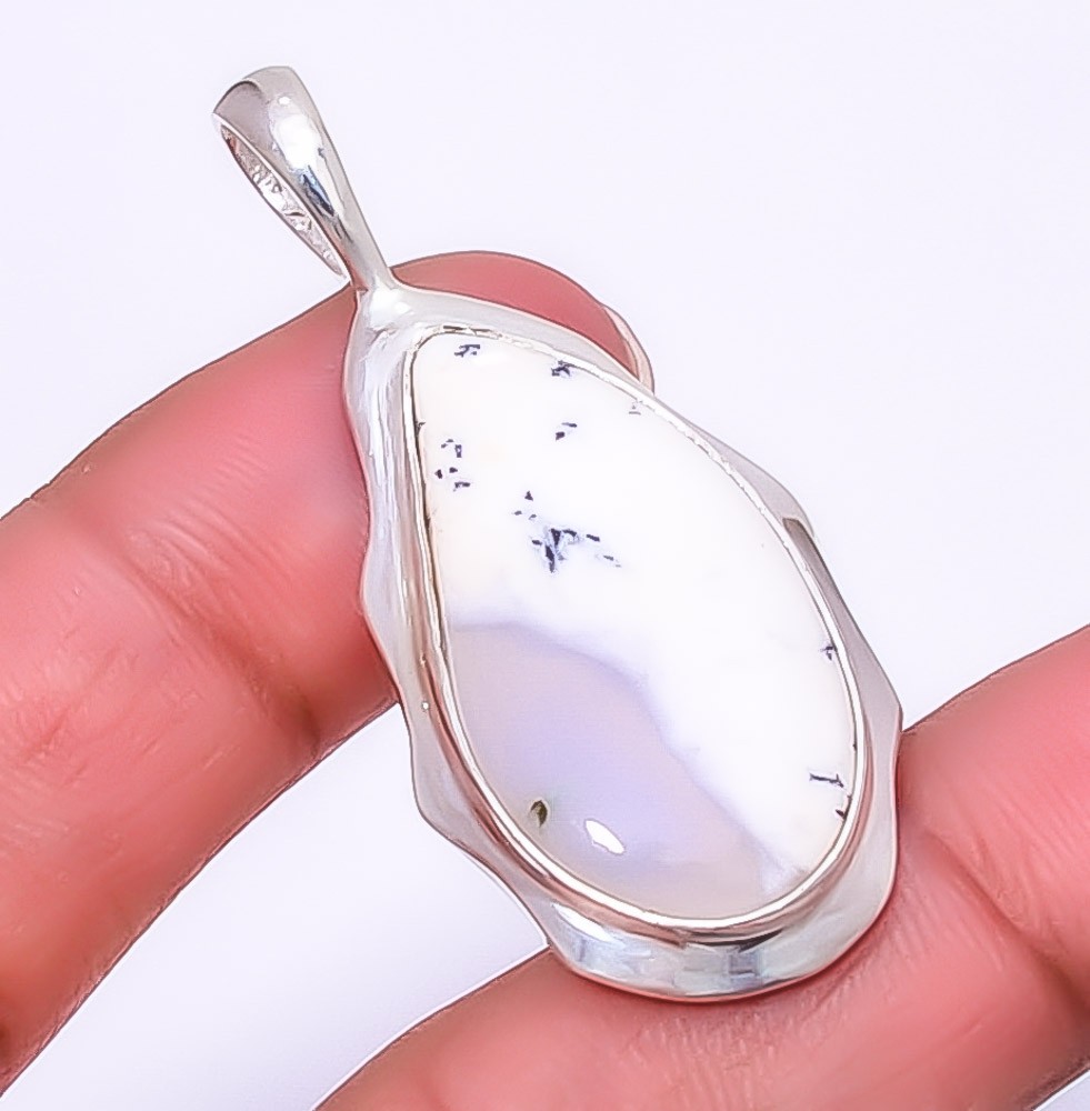 Dendritic Opal – Brazil Gemstone 925 Silver Plated Handmade Pendant 1.95″ A318