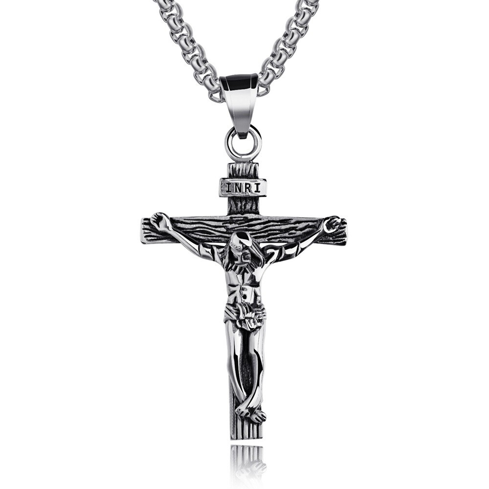 Men’s Stainless Steel Jesus Christ Crucifix Cross Pendant Chain Necklace
