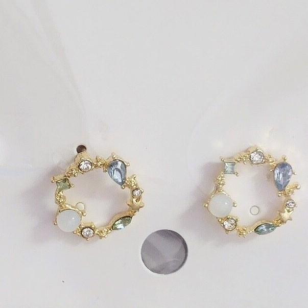 DELICATE RHINETONE POST EARRINGS CHOICE OF 2: BLUE or PINK in GOLD TONE SILVER