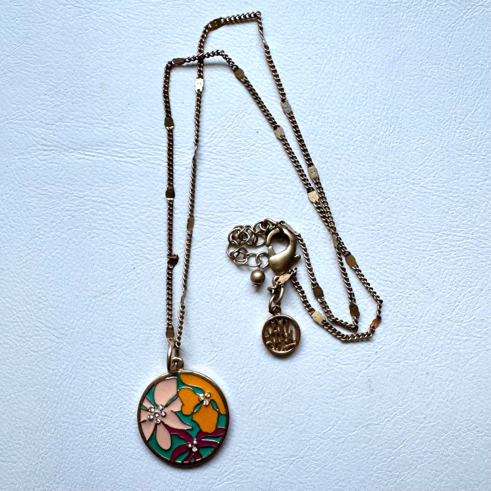 Lilly Pulitzer Lilly Lover Enamel Floral Pendent Necklace Gold Tone Rhinestone