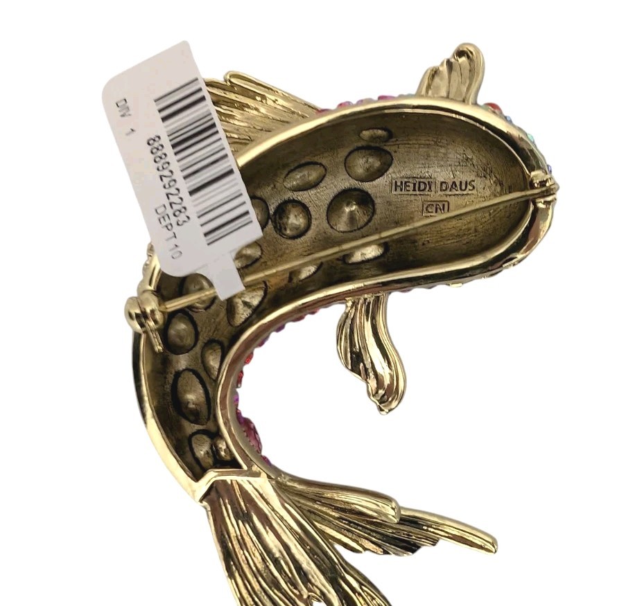 Heidi Daus “One Fish Two Fish” Bronzetone Crystal Pin Brooch-NWT